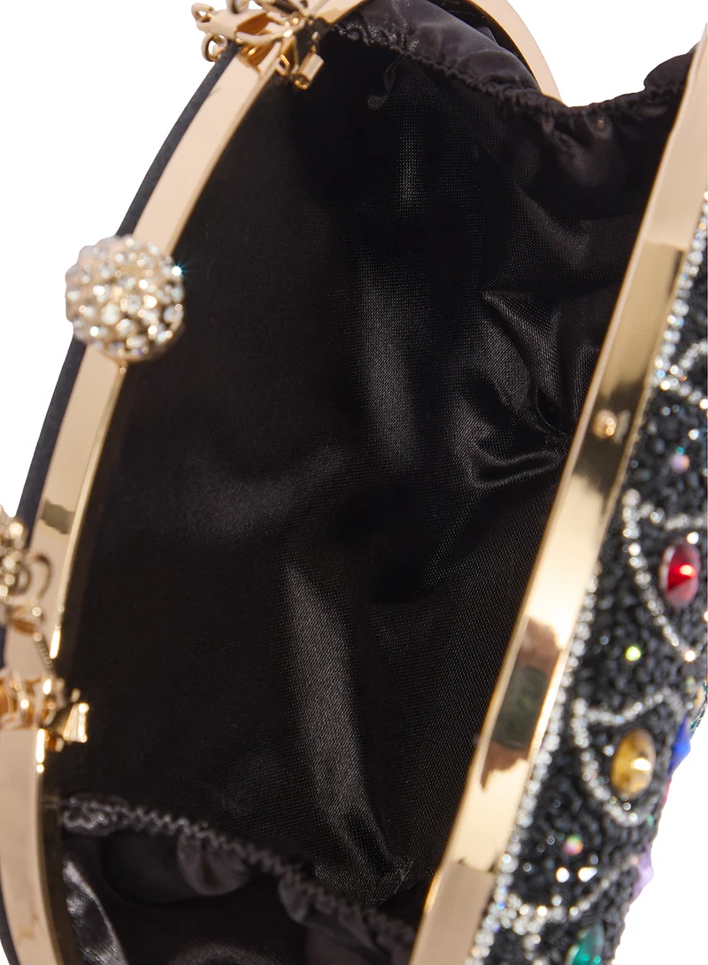 Khizana Black Jewel Embellished Peacock Statement Clutch for Women | Best Price UAE